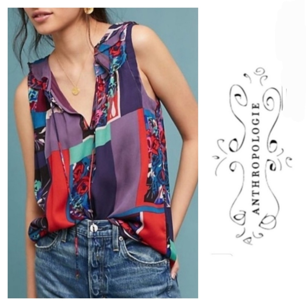 Anthropologie Anderson Flutter Sleeve Floral Popover Blouse Medium